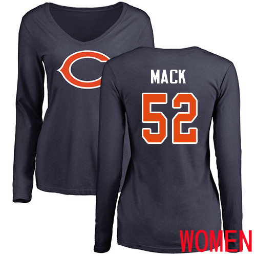 Chicago Bears Navy Blue Women Khalil Mack Name and Number Logo NFL Football #52 Long Sleeve T Shirt
